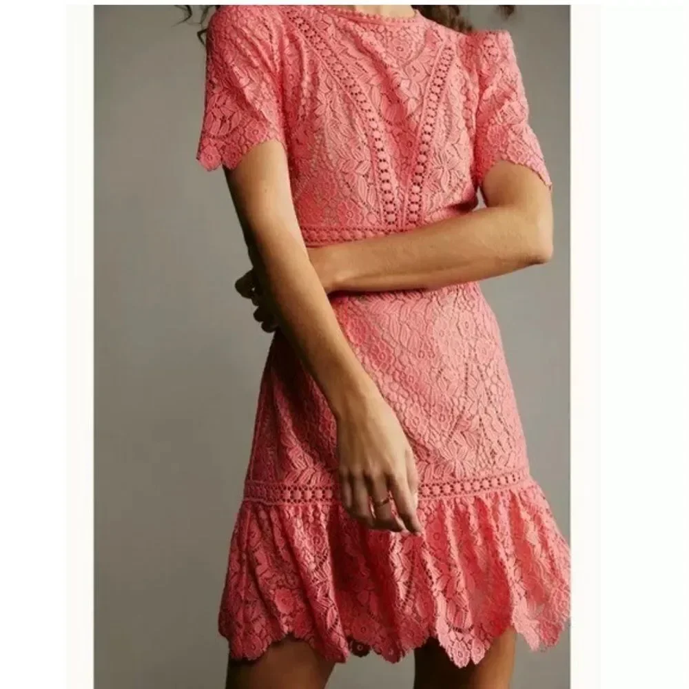Free People - Saylor Crochet Lace Cutout Mini Dress Porcelain Rose Pink …